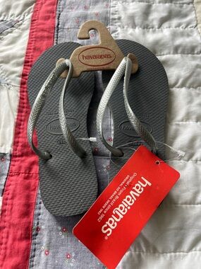 Havaianas Gray Flip Flops with Metallic Silver Straps